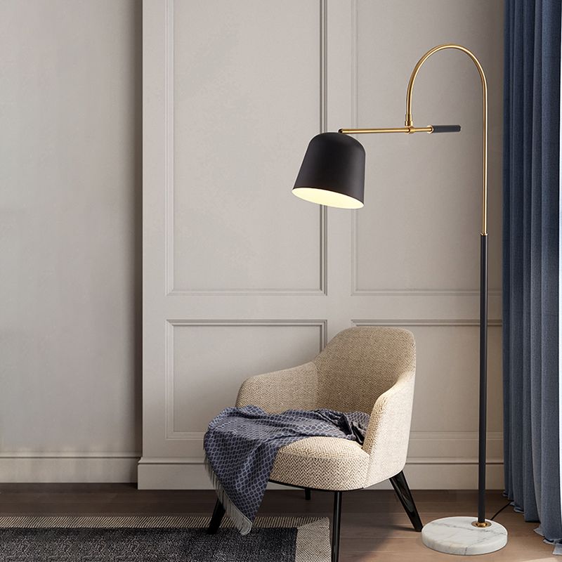 Salgado Modern Arc Bowl Metal Floor Lamp, Black/White - Cueteks