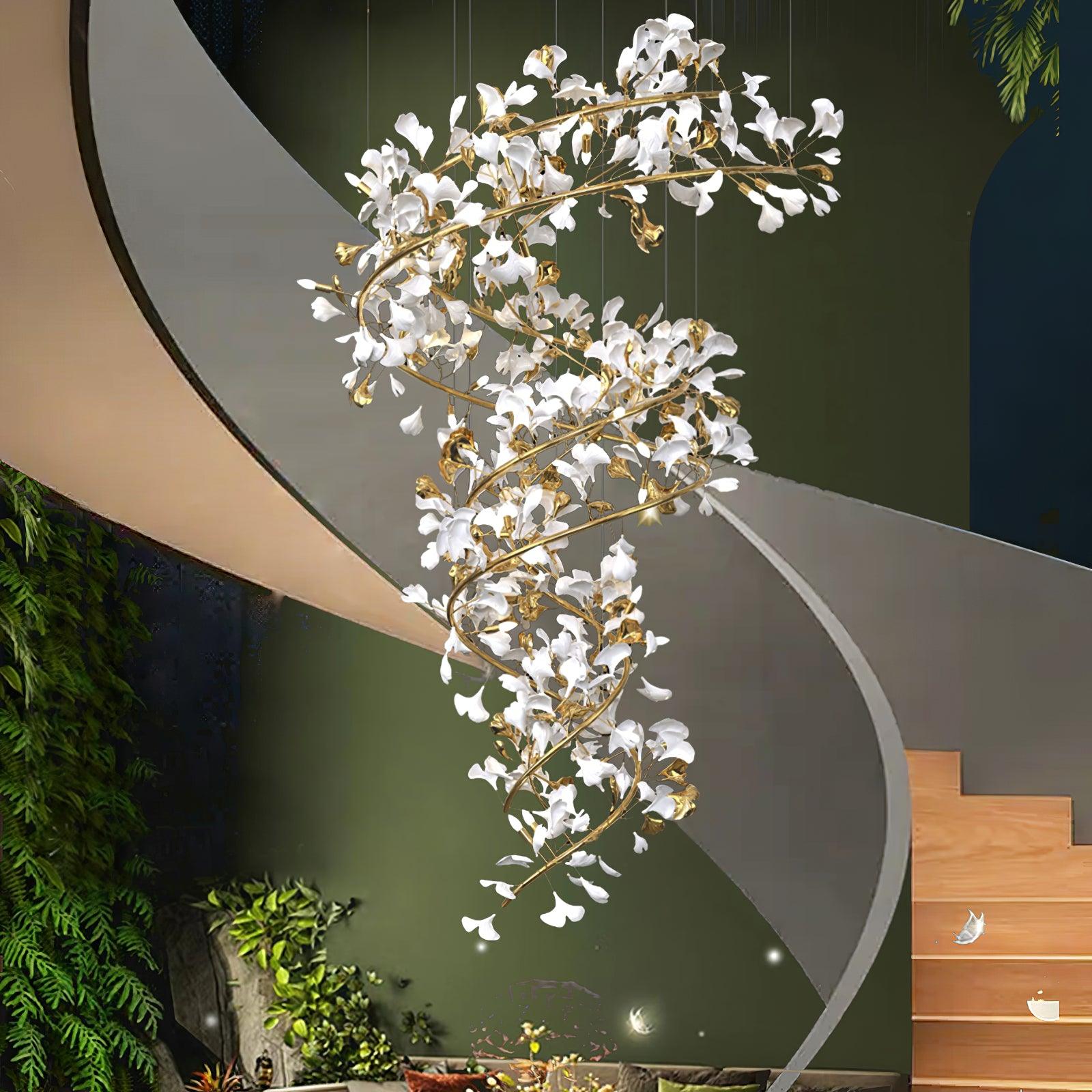 Olivia AntGlo Modern Gold Staircase Chandelier, Metal & Ceramic - Cueteks
