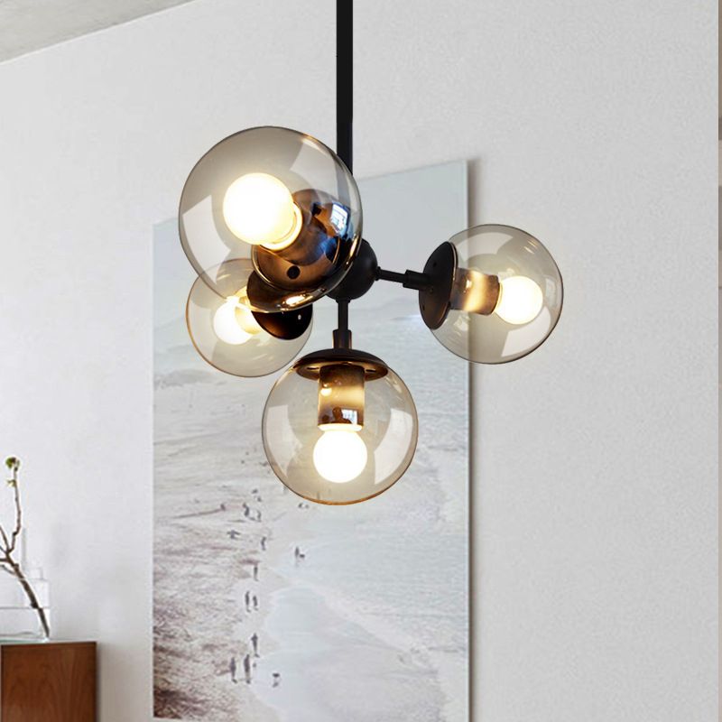 Compact four-light Valentina bubble pendant with black central support