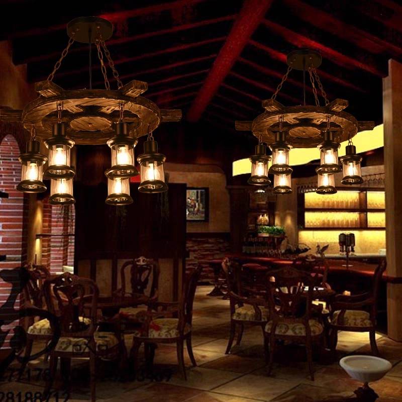 Multiple Austin wheel pendants pictured in a restaurant