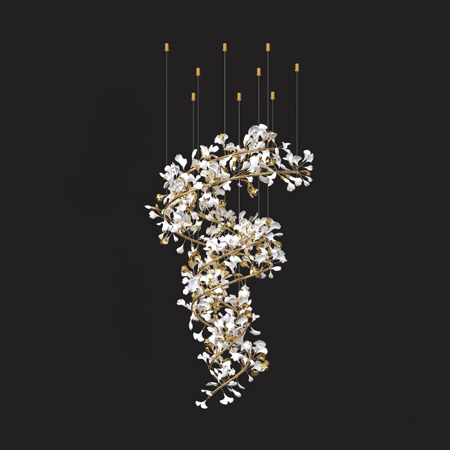 Olivia AntGlo Modern Gold Staircase Chandelier, Metal & Ceramic - Cueteks