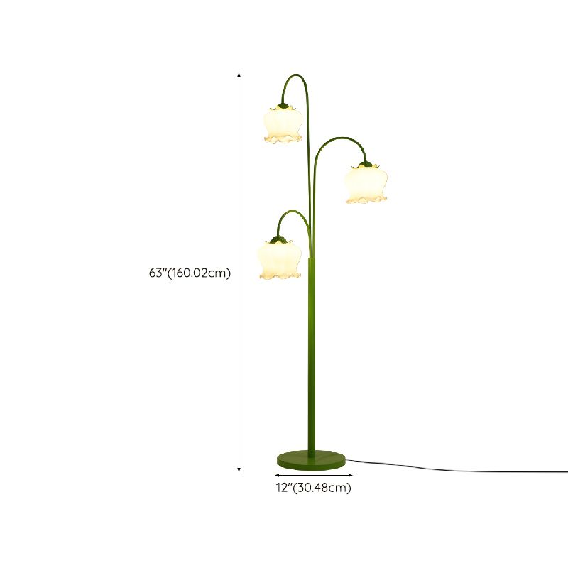 Lily Green Shade Flower Floor Lamp, Metal/Glass, Living Room/Bedroom - Cueteks