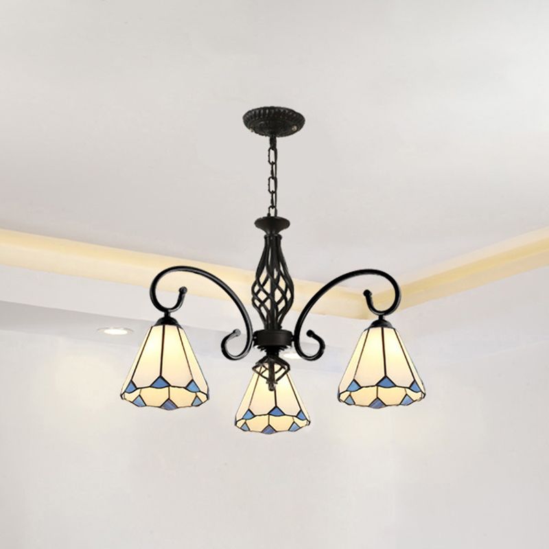 Silva Tiffany Mediterranean Branch Metal Chandelier, White/Blue/Navy Blue - Cueteks