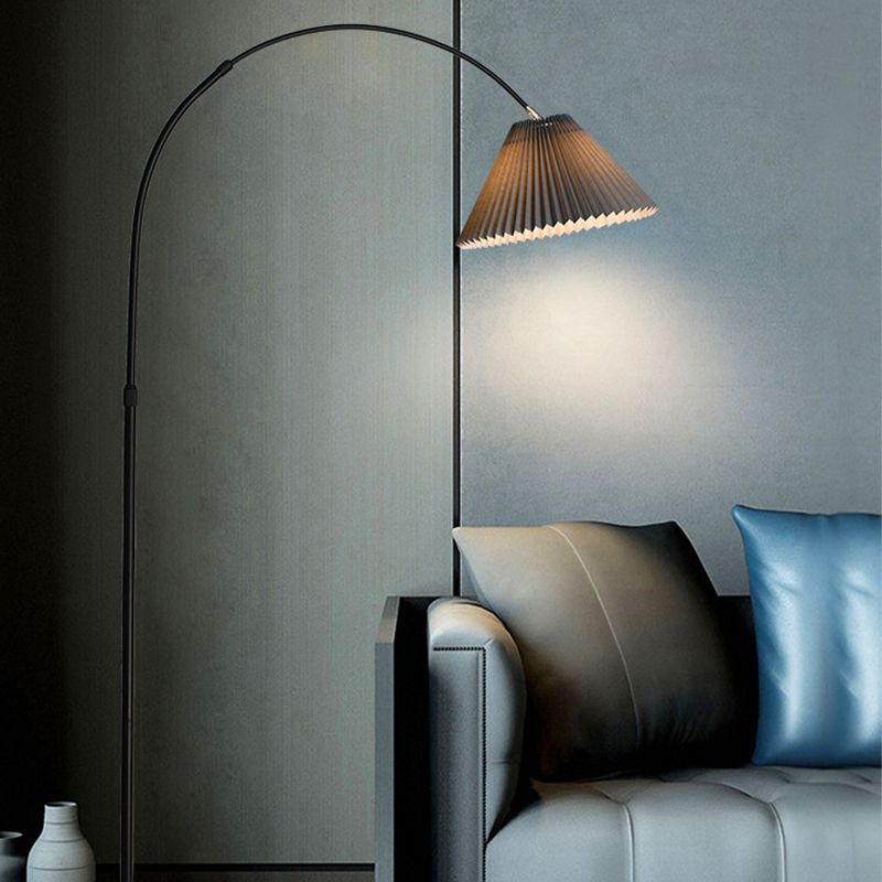 Eryn Floor Lamp Pleated Arc Nordic/Modern, Metal/Fabric, Multi-color, Study - Cueteks