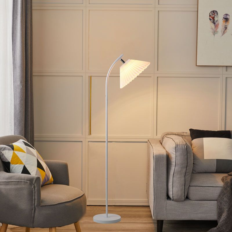 Ozawa Modern Arc Pleated Metal Fabric Floor Lamp, 3 Color - Cueteks