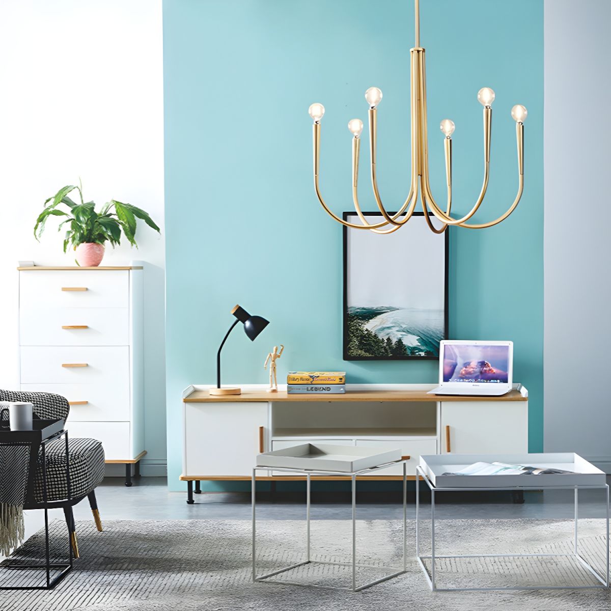 Hailie Modern Minimalist Chandelier Dinning Room, Black/Gold - Cueteks