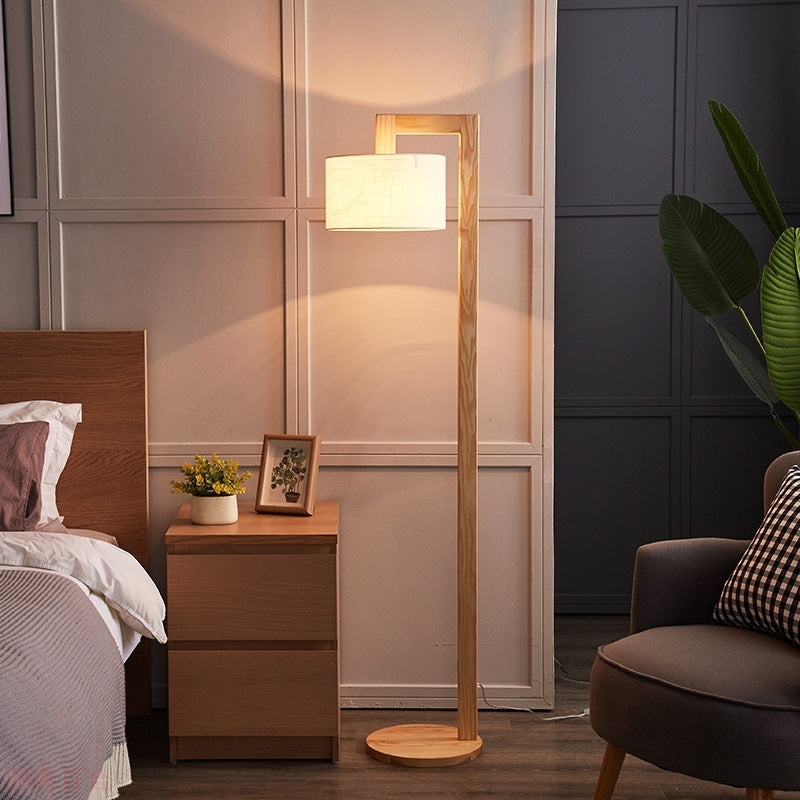 Ozawa Japanese Right Angle Arm Floor Lamp, Beige, Wood/Fabric - Cueteks