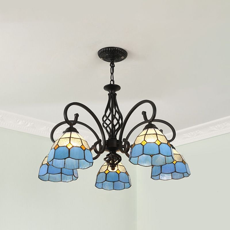 Silva Tiffany Mediterranean Branch Metal Chandelier, White/Blue/Navy Blue - Cueteks