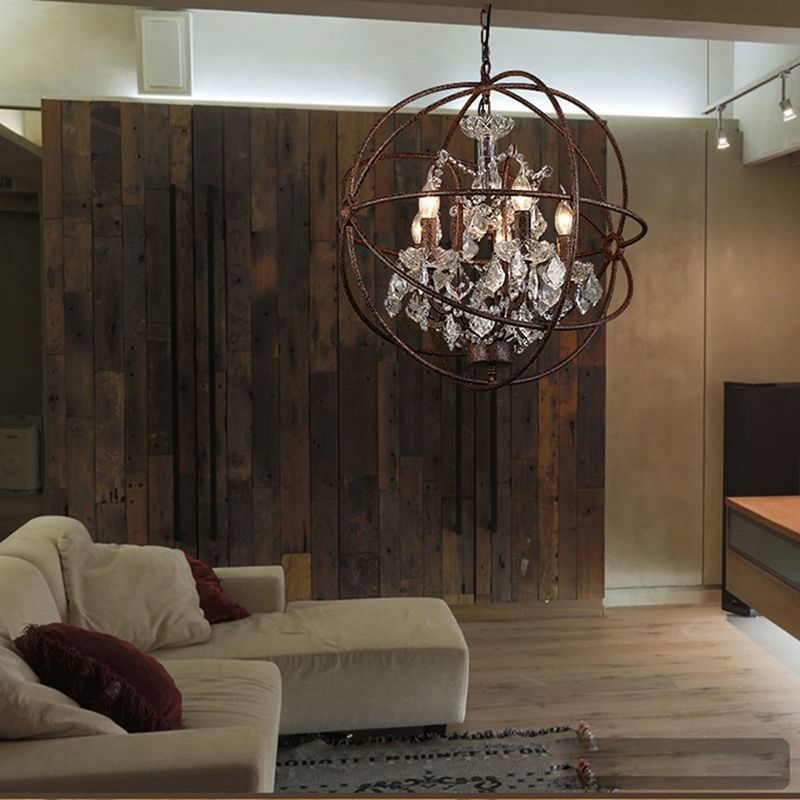Kristy spherical cage pendant hanging above a living-room seating area.