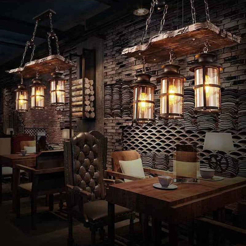 Austin Retro 3 Lantern Linear Wood/Metal, Chandelier - Cueteks