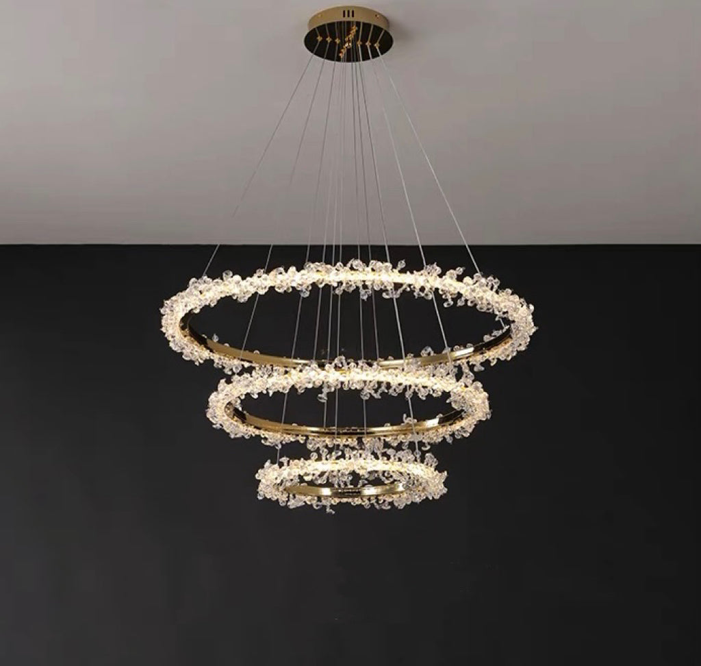 Kristy Pendant Light Ring Luxury, Crystal/Metal, Gold, Bedroom - Cueteks