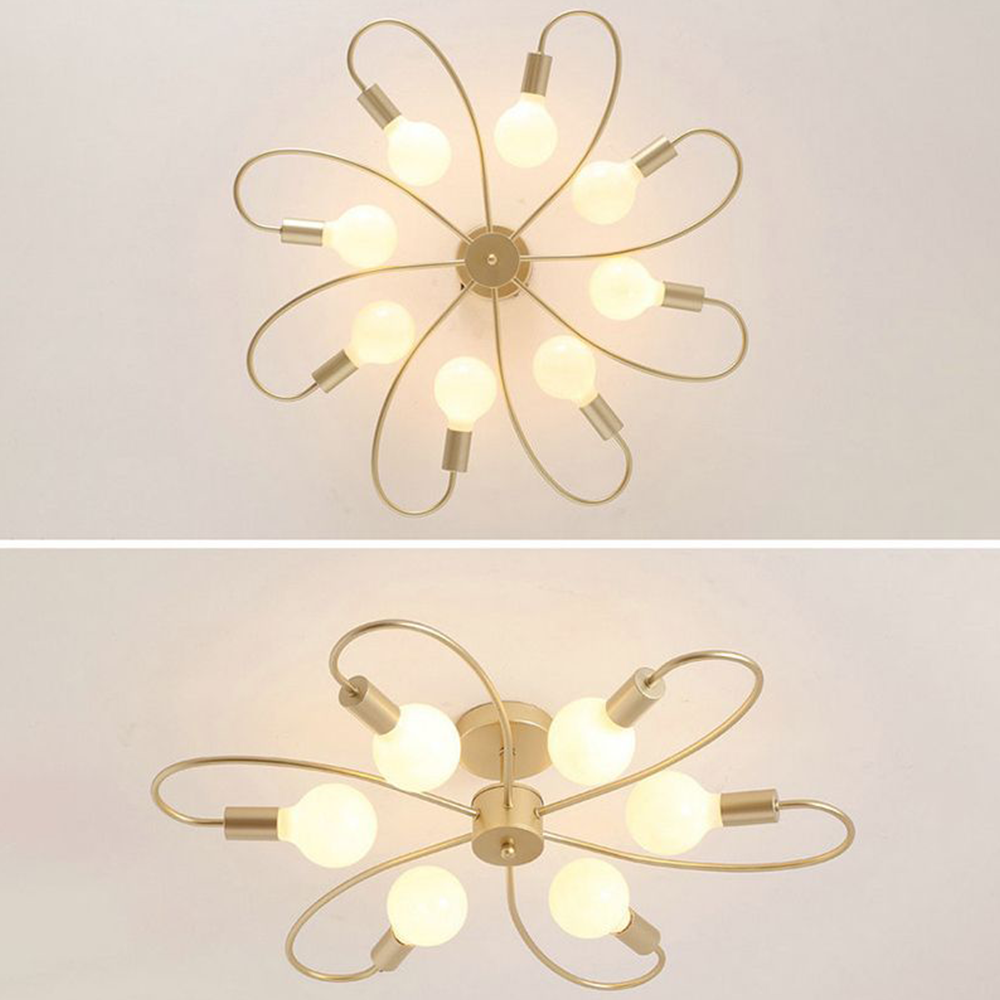 Two Valentina Gold views: an eight-loop light from below above an angled photograph of a six-loop light.