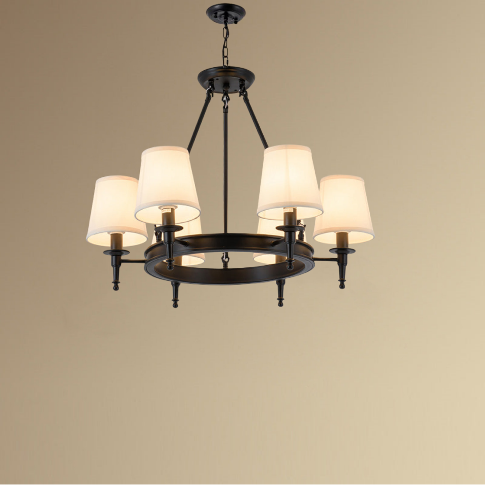 Alessio Vintage Ring Metal/Fabric Chandelier, Black/Copper - Cueteks