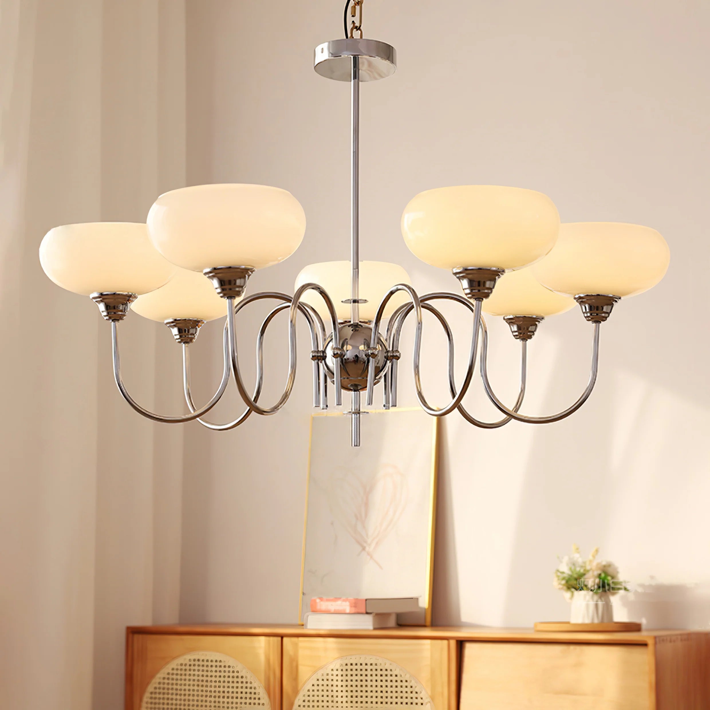 Morandi Modern Kitchen Island Bubble Globe Glass Chandelier, White/Beige - Cueteks