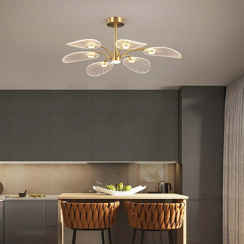 Carins Art Deco Leaf Metal/Acrylic Chandelier, Gold - Cueteks