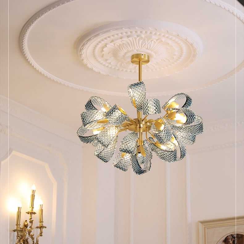 Hailie Vintage Art Deco Blue Glass Chandelier Living Room - Cueteks