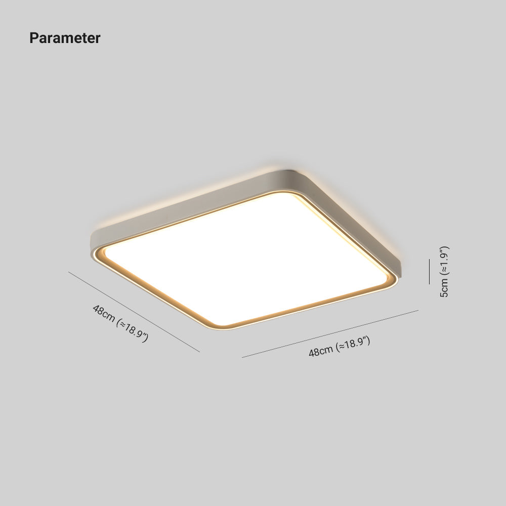 Quinn square parameter drawing: 48 × 48 cm, approximately 18.9 × 18.9 inches; 5 cm height, approximately 1.9 inches.