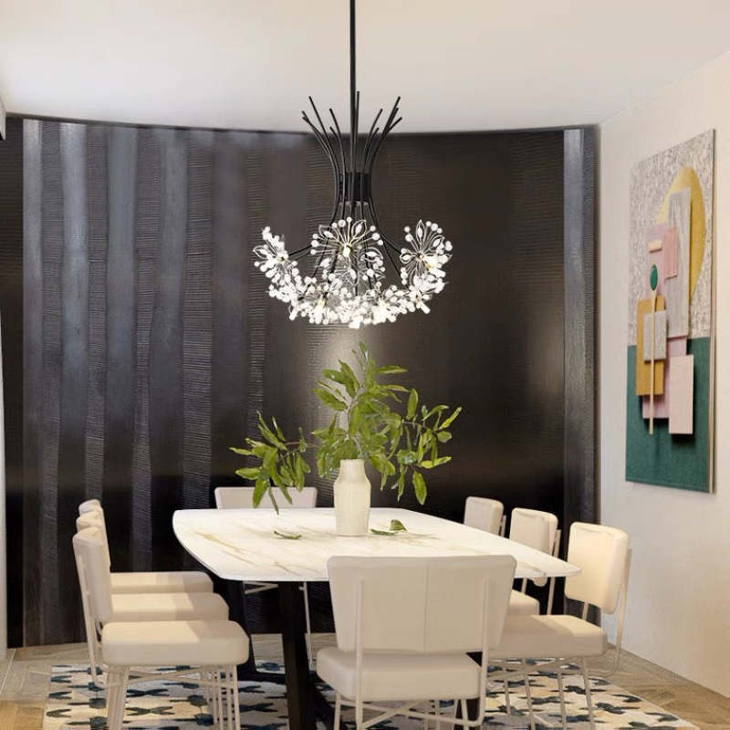 Lily Modern Art Deco Crystal Sputnik Chandelier, Black/Gold - Cueteks