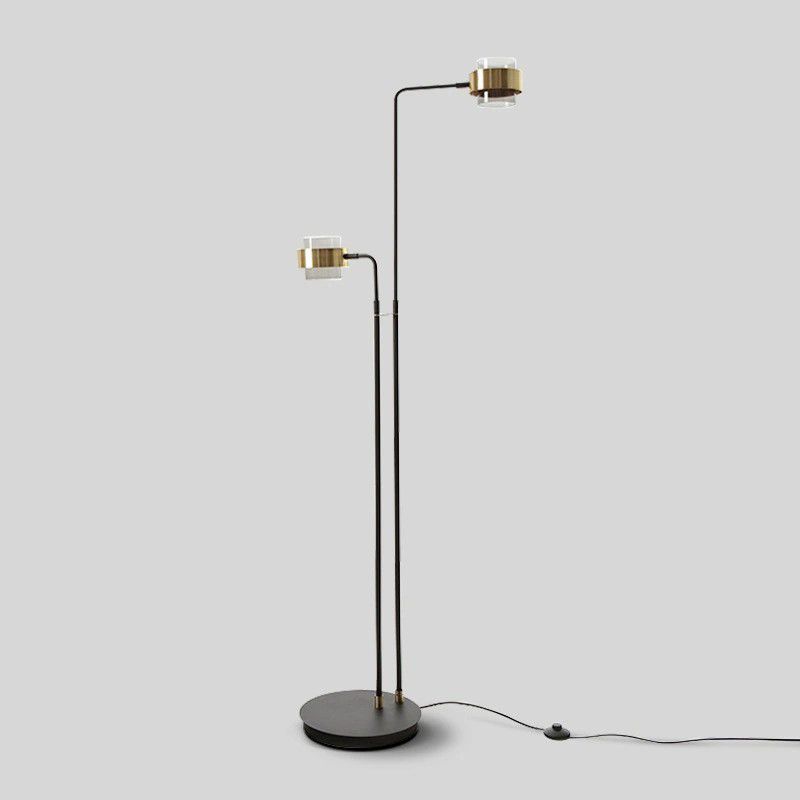 Salgado Modern Double Head Metal Glass Floor Lamp, Black - Cueteks