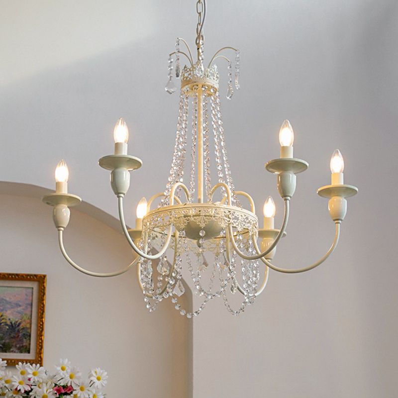 Silva Pendant Light Candle French, Crystal/Metal, White, Bedroom - Cueteks