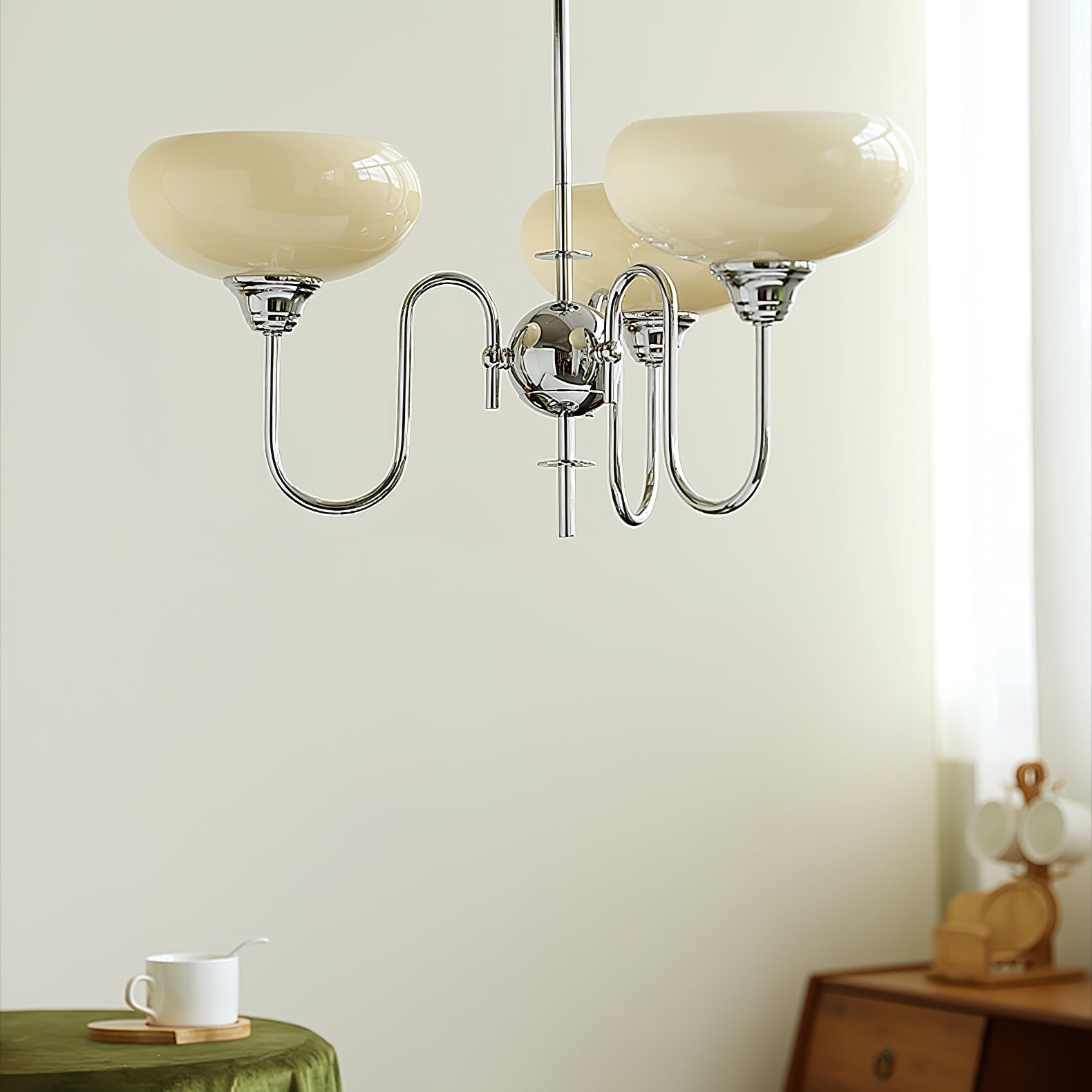 Morandi Modern Kitchen Island Bubble Globe Glass Chandelier, White/Beige - Cueteks