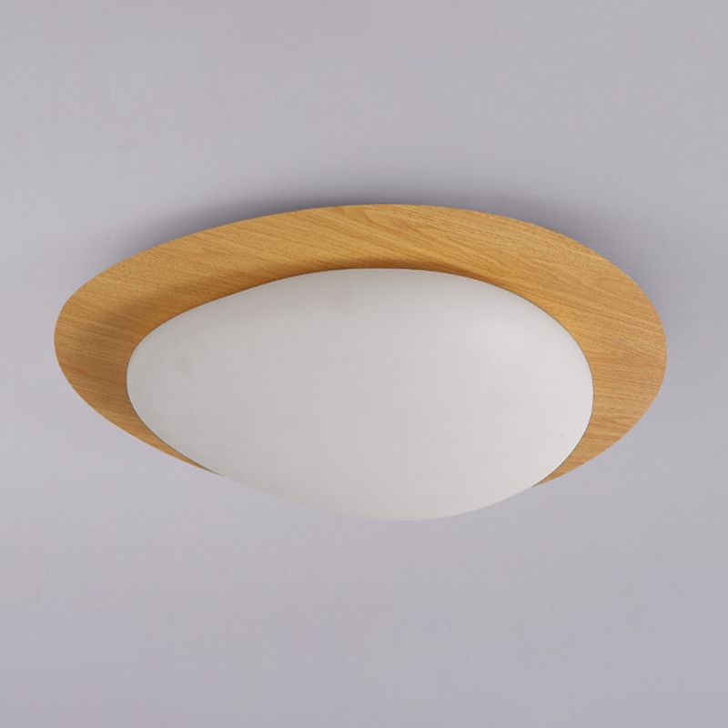 Unlit natural wood-effect Quinn ceiling light viewed from below