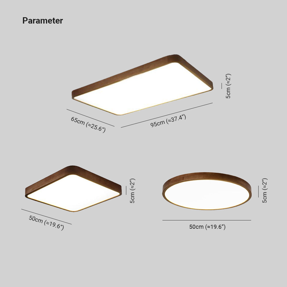 Ozawa gallery diagram: round and square width 50 cm; rectangle 95 × 65 cm; thickness 5 cm. Inch labels accompany the dimensions.