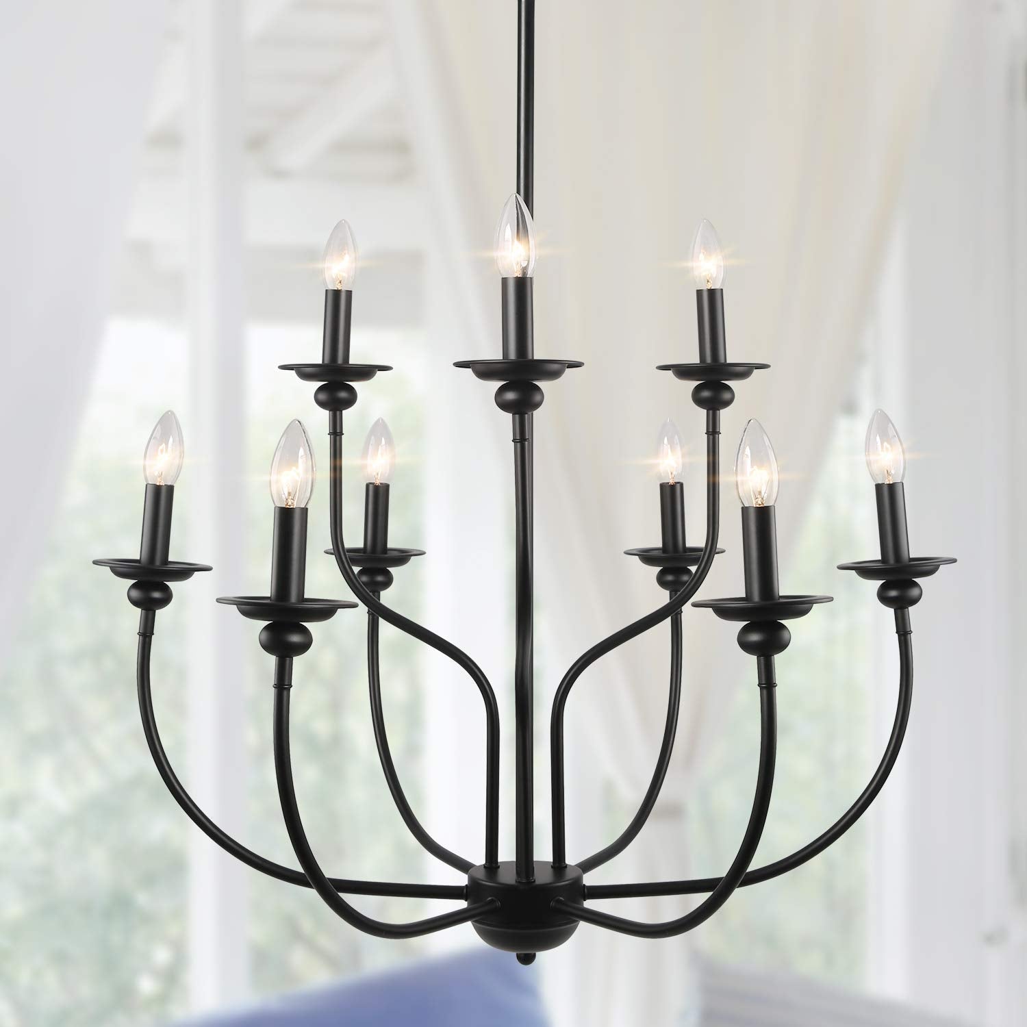 Silva Modern LED Chandelier Black Metal Bedroom Living Room - Cueteks