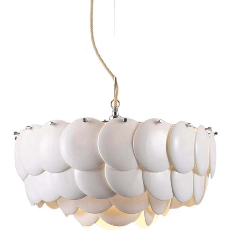 Lottie Wihte Art Deco Chandelier Light Fixture, Ceramic Leaf & Metal - Cueteks