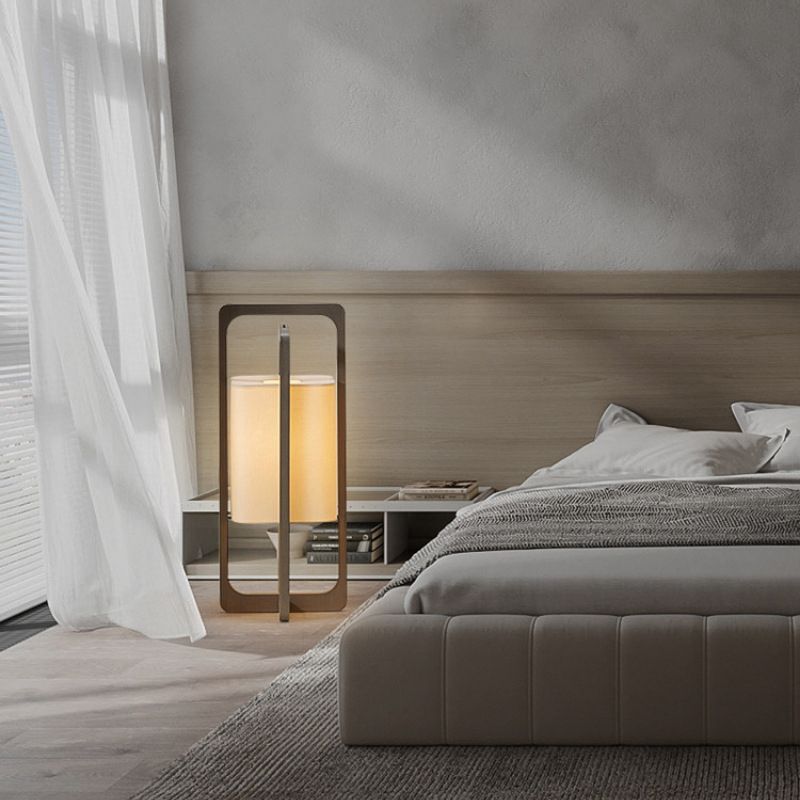 Ozawa Retro Rectangular Wood Fabric Floor Lamp - Cueteks
