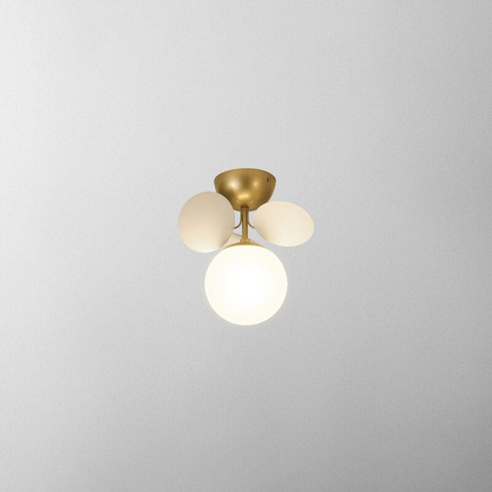 Jevon White 9.8-inch 1-light option with one white globe and pale oval petals beneath a gold-tone bowl canopy.