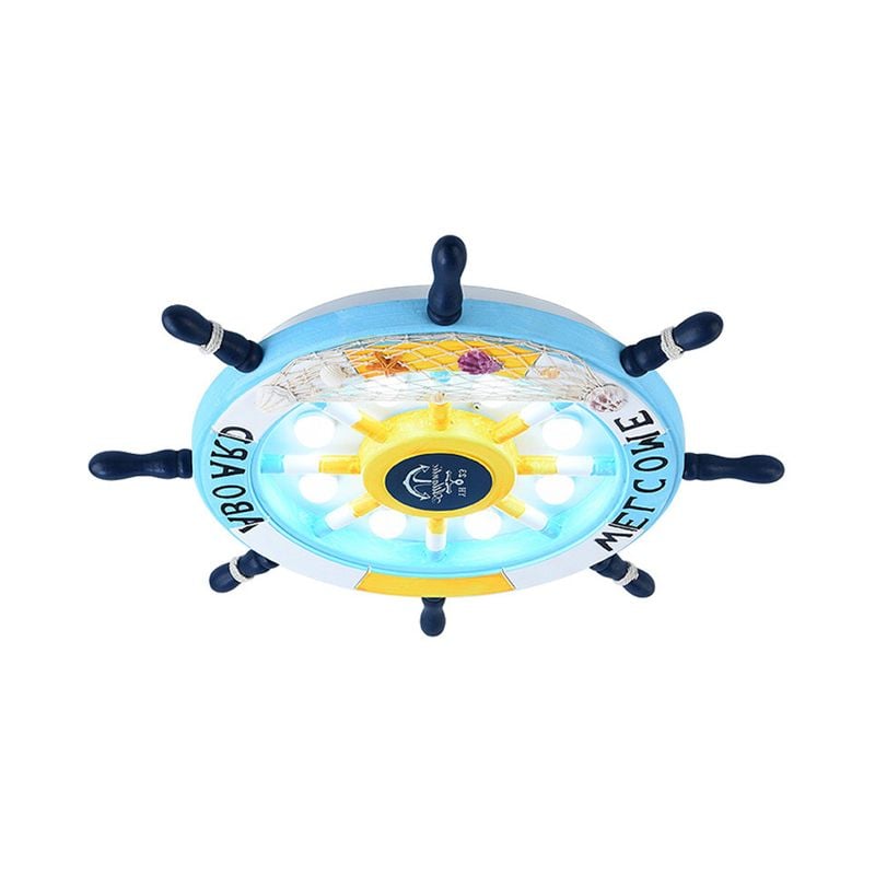 Quinn Modern Rudder Metal Flush Mount Ceiling Light White/Blue Bedroom - Cueteks