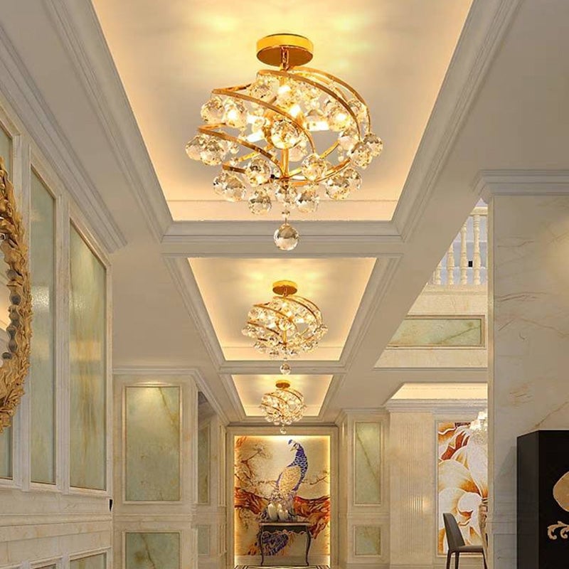 Marliyn Luxury Globe Crystal Semi-Flush Mount Ceiling Light, Brass - Cueteks