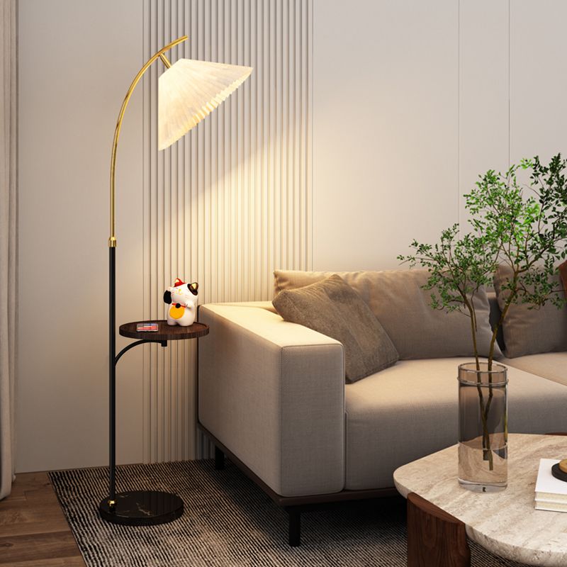 Ozawa Modern Pleated Metal Fabric Floor Lamp / Bedside Table, 3 Color - Cueteks