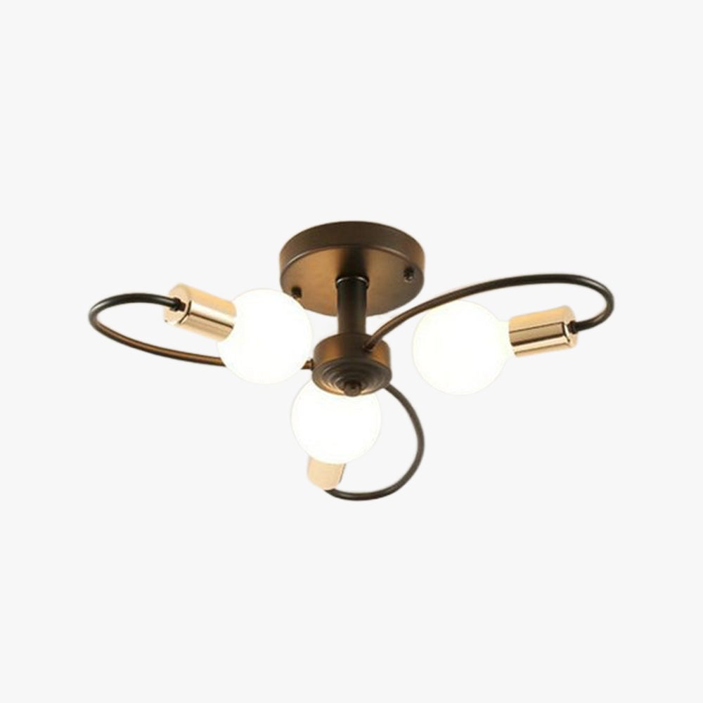 Valentina Black three-loop light on white with gold-tone bulb holders and a circular ceiling plate.