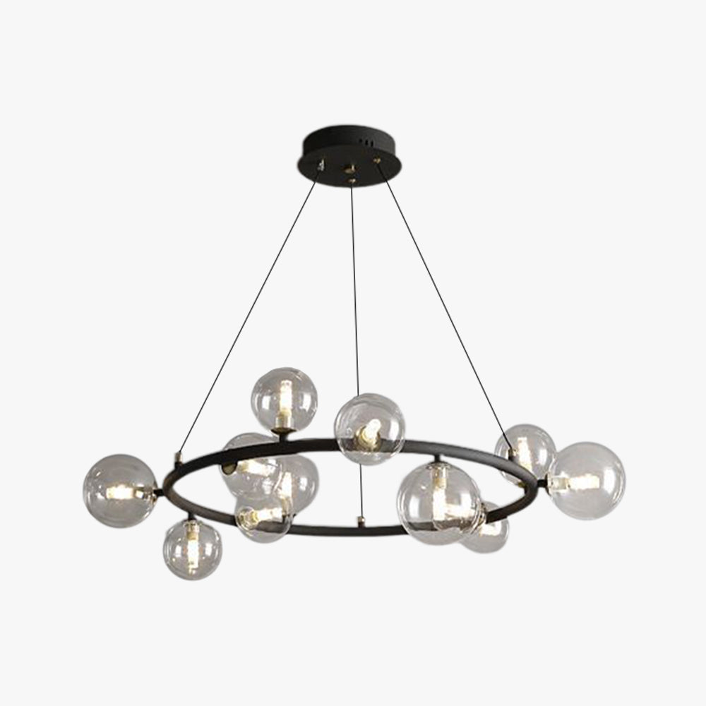Valentina Modern Glass Globe Ring Chandelier, Gold/Black - Cueteks