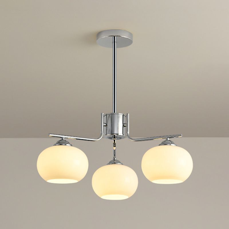 Valentina three-light nickel-finish chandelier with rounded glass shades