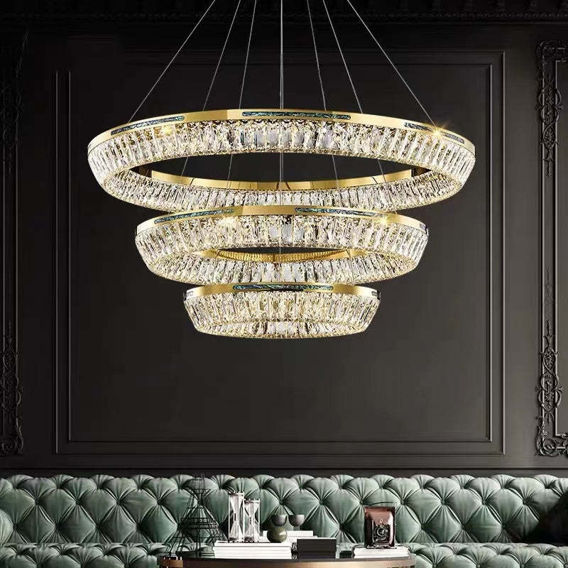 Marilyn Modern Luxury Crystal Gold Chandelier, Tri-Circle - Cueteks