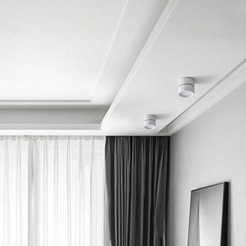 White Novak heads on a soffit beside a grey wall, curtains and a leaning mirror.