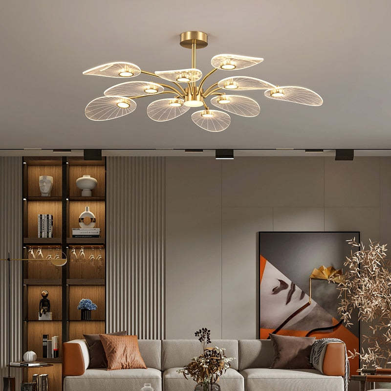 Carins Art Deco Leaf Metal/Acrylic Chandelier, Gold - Cueteks