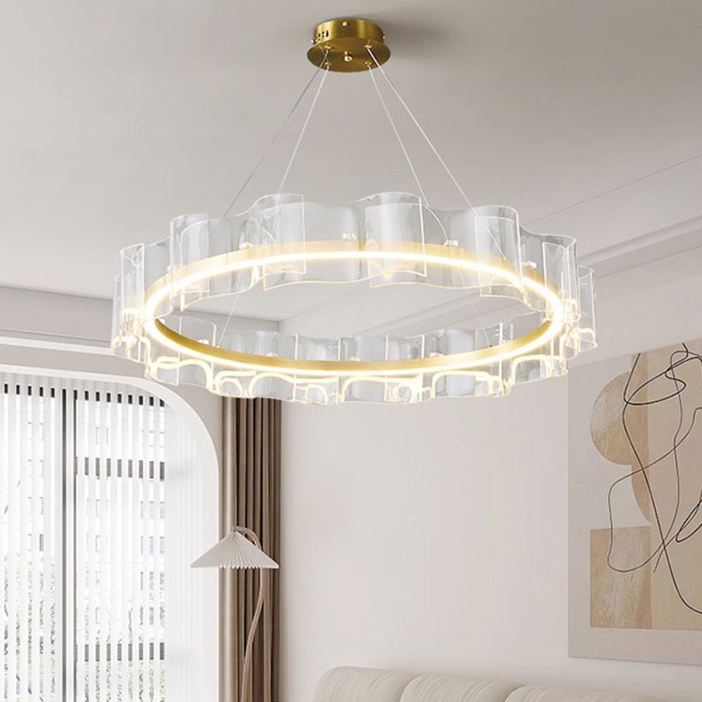 Evette ring pendant in a living room above seating