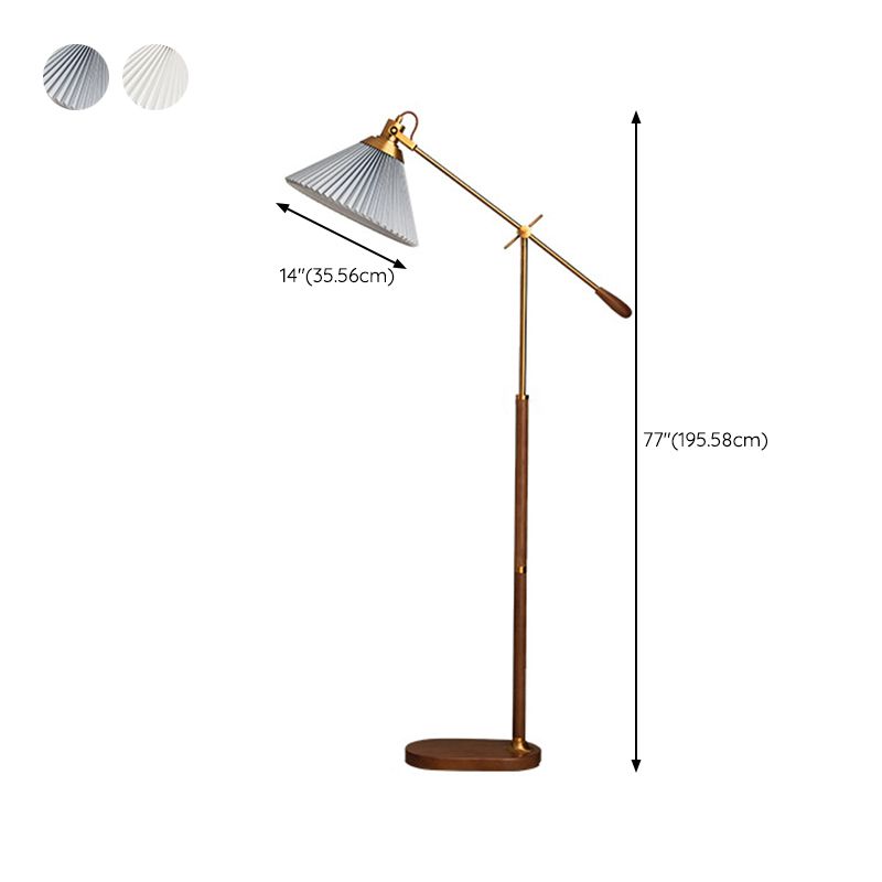 Ozawa Floor Lamp Pleated Retro, Metal/Wood, Living Room - Cueteks