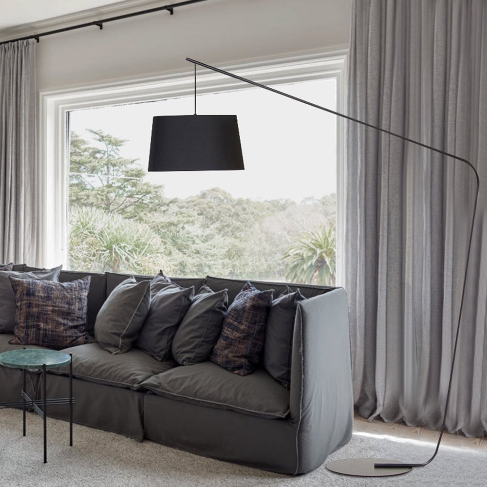 Salgado Black Floor Lamp 3 Color Temperature Switchable, Artificial Fabric & Metal - Cueteks