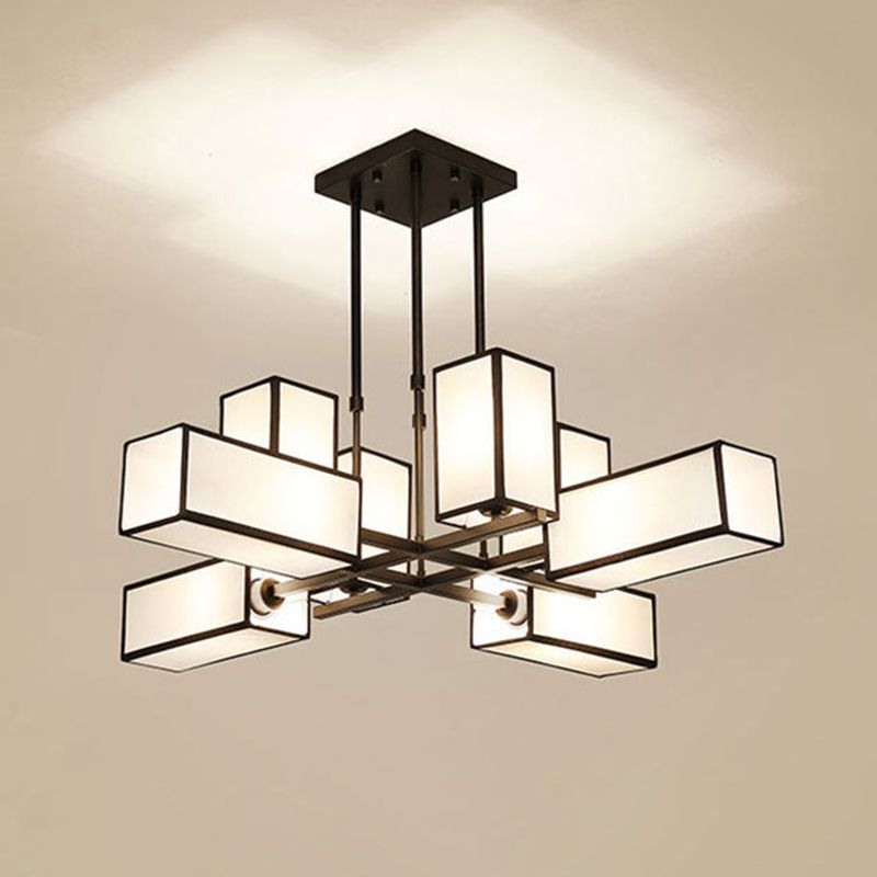 Black 8-Light Lacey chandelier with square ceiling canopy