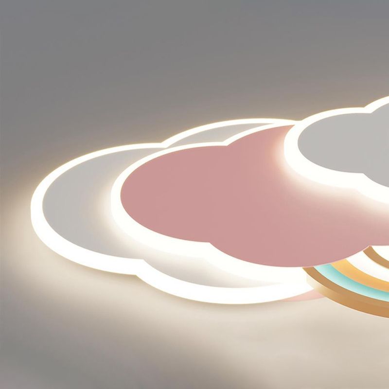 Minori close-up of the pink cloud layer and rear white cloud with bright outlines and part of the rainbow accent.