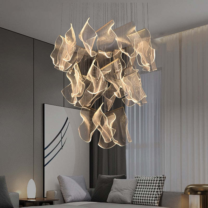 Marylin Artistic Acrylic Silk Chandelier, Gold - Cueteks
