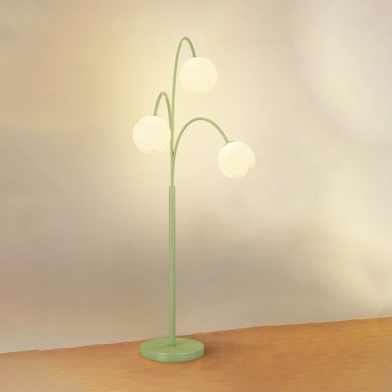 Lily Nordic 3 Lights Flower Metal Glass Floor Lamp,Green Pink - Cueteks