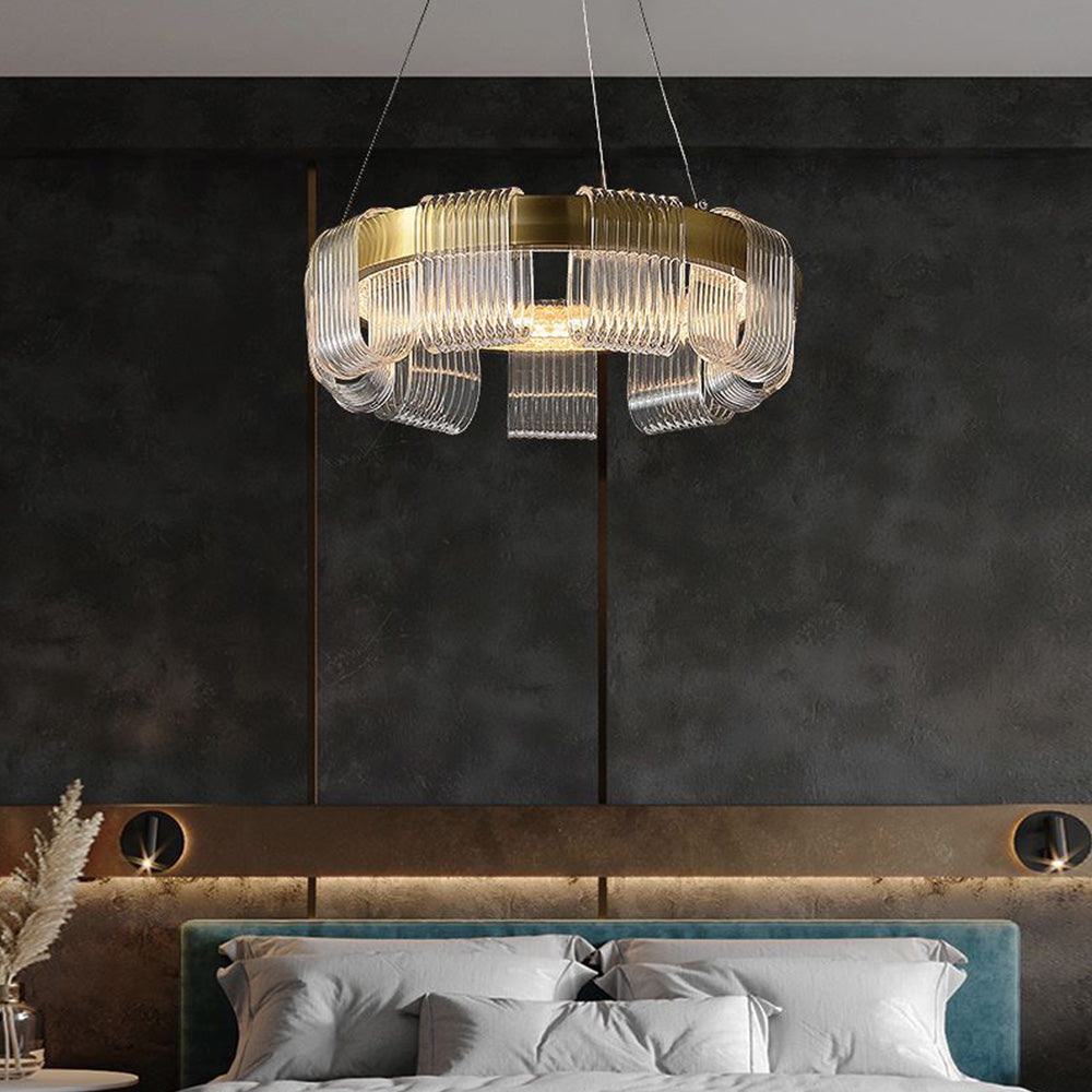 Evette Modern Acrylic Ring Pendant Light, White/Gold - Cueteks