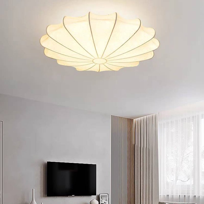 Renée Modern Elagant Round Metal/Fabric Flush Mount Ceiling Light, White - Cueteks