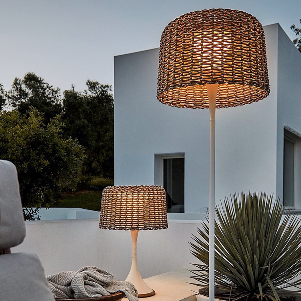 Ritta Waterproof Outdoor Floor Lamp, Rattan Black/White Balcony/Terrace - Cueteks